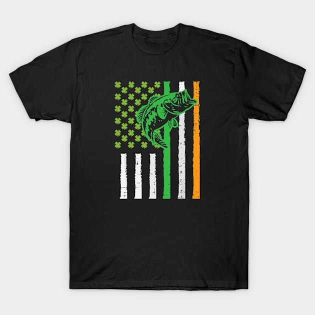 Irish US American Flag Fishing Fish St Patricks Day Men Dad T-Shirt by Shaniya Abernathy